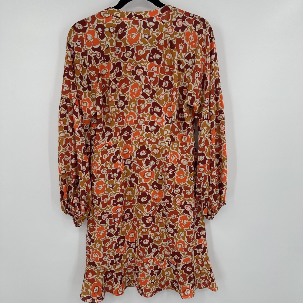 Cabi Dress Womens Small Red Brown Floral Print Long Sleeve Ruffle Boho 4238 Fall - Picture 6 of 9